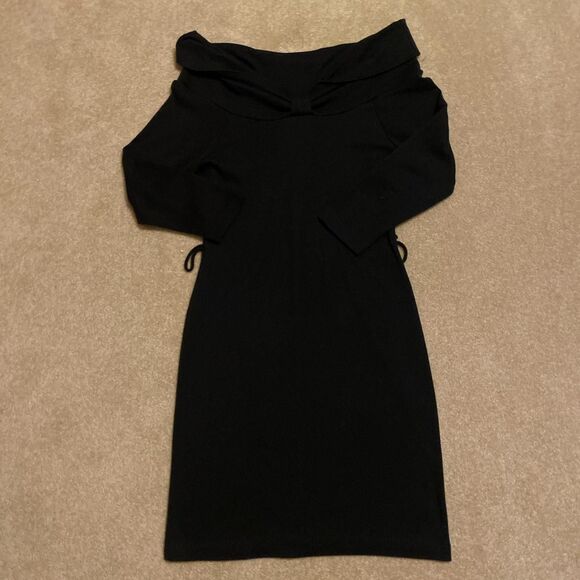 Y2k grunge minimalist off the shoulder long sleeve dress - Picture 2 of 5